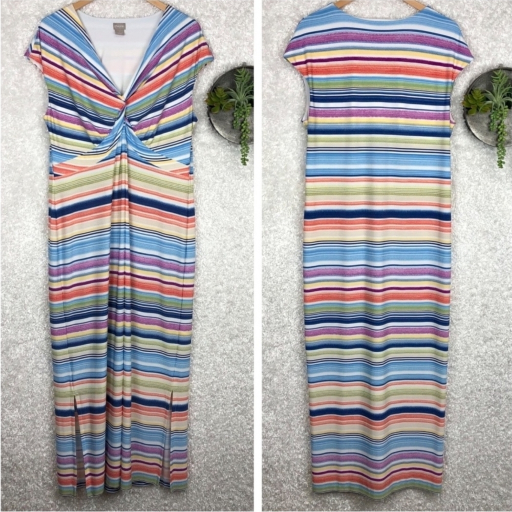 Chico's Sz. Xlarge (Sz. 3) Colorful Stripped Maxi Dress